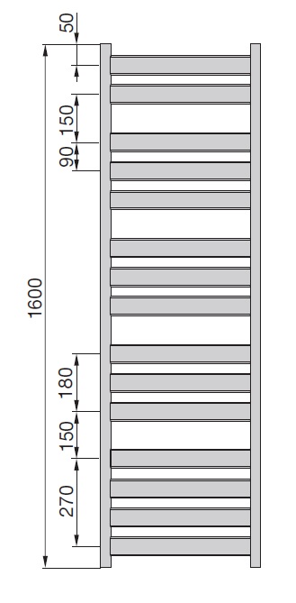 Zehnder Zeta törölközőszárítós radiátor 600x1600 egyenes fehér PQ6-160-060 műszaki adatlap